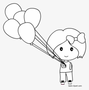 Black And White Girl Holding Balloons Clip Art - Name