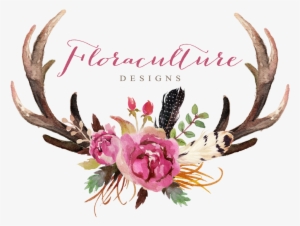 Deer Antler Flower Skull Clip Art - Watercolor Antlers And Flowers