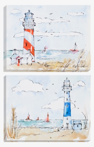 Coastal Pk/2 Gallery Wrap - Zazzle Red And White Lighthouse Scene Key Ring