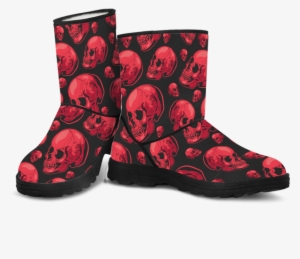 Skull Obsession Red Skull Faux Fur Boots - Gardening Shoes