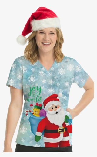 Medcouture Women's Christmas Scrub Top Joy To The World - Christmas Scrub Top