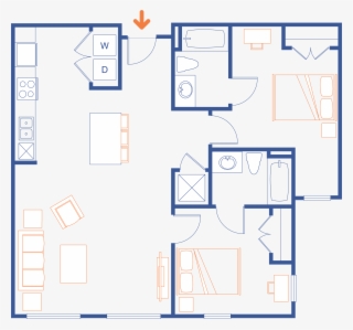 2 Bed, 2 Bath - Floor Plan