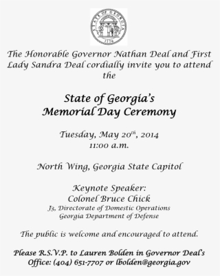 2014 Memorial Day Formal Invitation - Formal Invitation To The Government