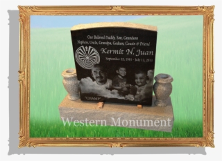 Upright Monument With Black Plaque Laser Etching - Queen Of Heaven Catholic Cemetery & Funeral Home