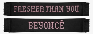 Black Fringed Knit Scarf With Pink “fresher Than You” - Parallel