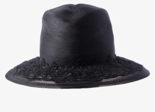 Black Medium Fedora With Hand-sewn Lace Trim - Fedora