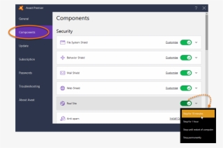 Selecione Componentes E Depois Clique No Controle Deslizante - Avast Secure Dns