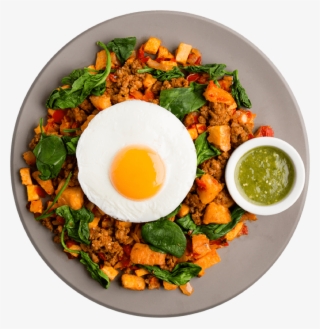 Athlete Breakfast Chorizo And Yuca Hash With Tomatillo - Fried Egg