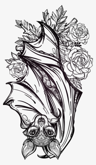 Nuclear Drawing Tattoo Artist - Bat Tattoo With Flowers