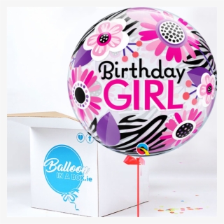 Birthday Girl Floral Zebra Stripes Bubble Balloon Bubble - Bubble Balloon - Birthday Girl Floral Zebra Stripes