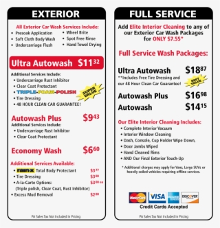 Pottstown Auto Wash Service Menu - Car Wash Service Menu