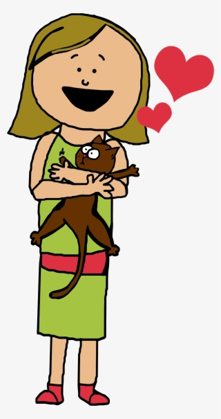 Big Image - Cartoon Girl Hugging Cat