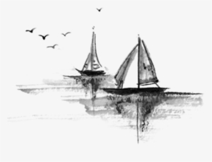 Ink Wash Painting Ink Brush Watercolor Painting Landscape - Boat Watercolor Png
