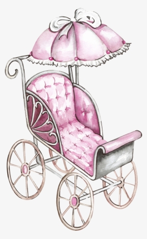 Pink Pram Watercolor Hand Painted Transparent