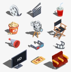 Vector Set Of Isometric Illustrations Making Movies - Elementos Para Hacer Una Pelicula