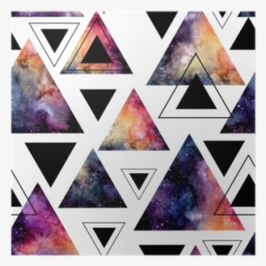 Seamless Pattern Of Watercolor Triangles And Galaxy - Watercolor Galaxy Triangle