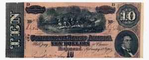1864 Ten Dollar Confederate Civil War Note - Confederate States Of America 5 Dollars