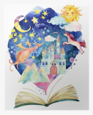 Watercolor Open Book With Magic Cloud - Open Book Watercolor
