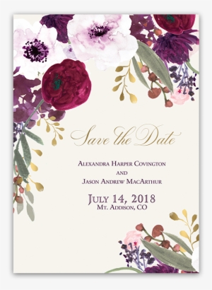 Burgundy And Gold Floral Boho Wedding Save The Date - Blush Floral Wedding Invitation