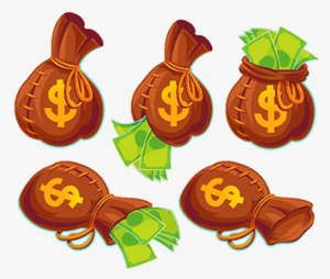 Collection Of Vector Cartoon Bags With Banknotes, Stack, - Bag