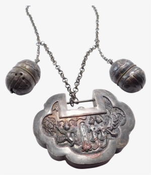 Huge Rare Chinese Silver Repousse Lock Pendant With - Locket