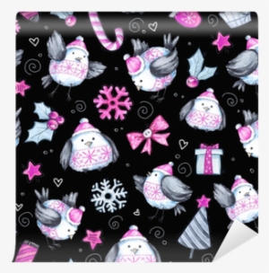 Watercolor Seamless Greeting Pattern With Cute Flying - Watercolor Painting