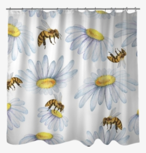 Watercolor Seamless Pattern With Flowers Chamomile - Honeybee