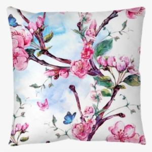 Watercolor Seamless Pattern With Flowers Apricot Tree - Blossom Digital Print Cotton Linen