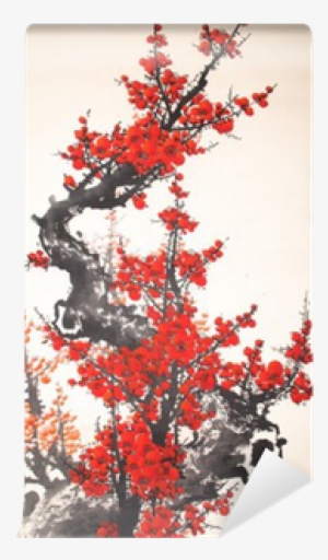 Chinese Watercolor Cherry Painting Self-adhesive Wall - Painting