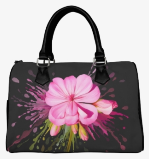 Pink Flower Color Splash, Watercolor Boston Handbag - Dark Sides Of The Moon Pink Floyd Barrel Type Handbag