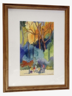 Figural's Sitting At Park Benches In The Autumn, Watercolor - Picture Frame