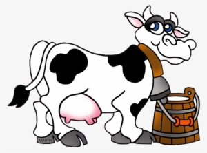 Cartoon Of A Big Eyed - Cow With Milk Clipart