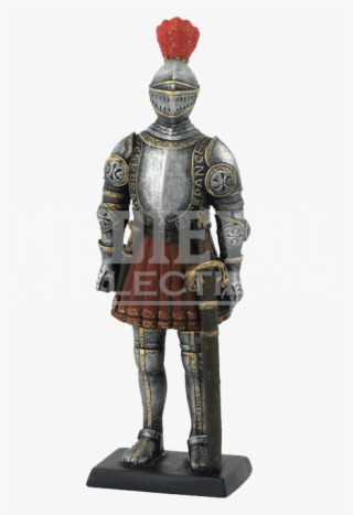 Armored Knight With Feather Plume Helmet Statue - Veronese Knight Warrior Statue With Feather Top Helmet