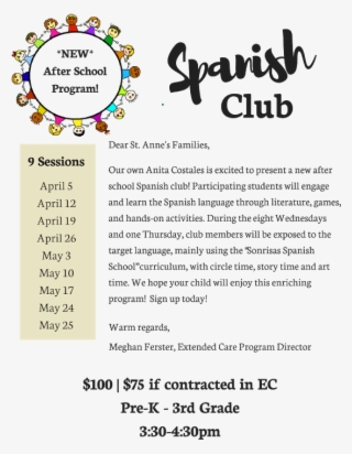 Completed Forms And Payment May Be Returned To St - After School Spanish Flyer