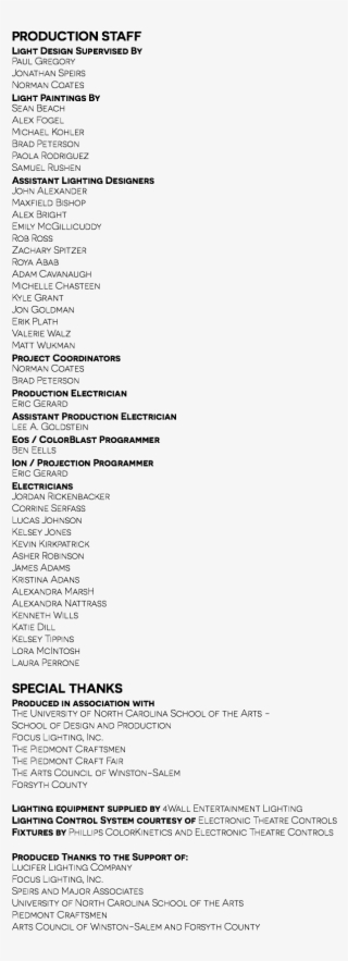 Production Staff Light Design Supervised By Paul Gregory - Syndrome