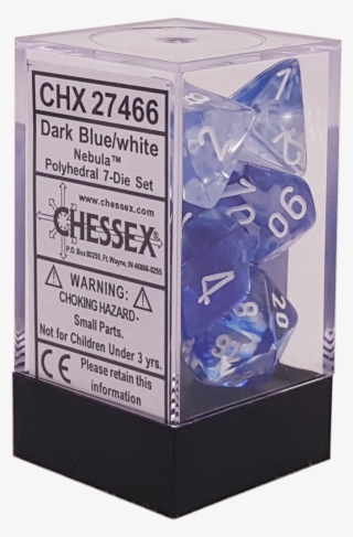 Nebula Dark Blue With White Polyhedral - Chessex Frosted Polyhedral 7-die Set (clear