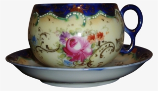 Royal Nippon Cobalt Hand Painted Tea Cup Roses And - Teacup