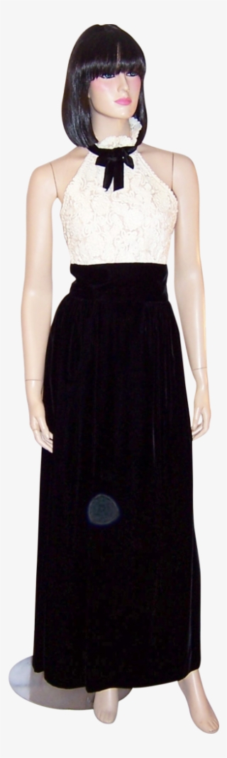 Romantica By Victor Costa-white Lace & Black Velvet - A-line