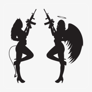 Devil & Angel With Long Guns Decal - Wall Decal