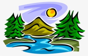 Vector Illustration Of Idyllic Mountain Stream Creek - Mountain And River Clip Art