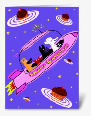 Pink Rocket Ship Birthday Greeting Card - Greeting Card