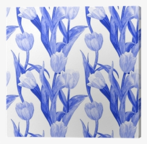 Monochrome Seamless Texture With Blue Tulips For Your - Watercolor Painting
