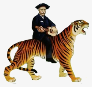 Man On Tiger Cutout Art Painting Naif Png