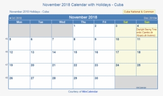 November 2018 Calendar With Cuba Holidays To Print - 2019 Calendar With Holidays Singapore