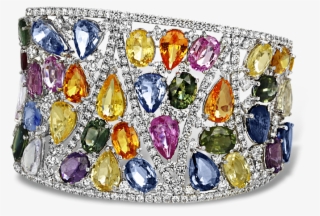 Multi-color Sapphire Diamond Cuff Bracelet - Multi Colored Sapphire Bracelet