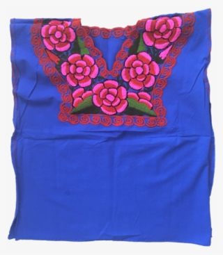 Blue Mexican Blouse With Flowers - Patchwork