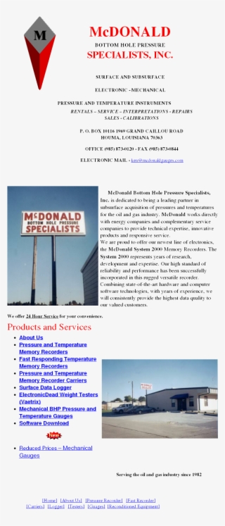 Mcdonald Bottom Hole Pressure Specialists Competitors, - Flyer