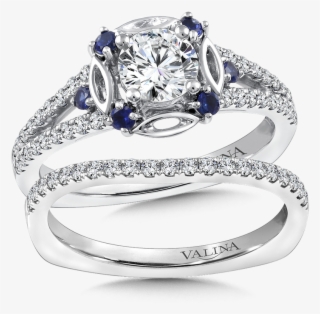 Valina Diamond And Blue Sapphire Halo Engagement Ring - Channel Set Round Diamond Engagement Ring - .75 Carat