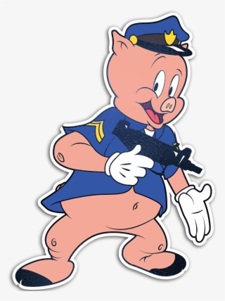 That's All Folks Sticker Porky, The Machine Gun-totting - Cartoon
