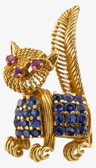 Estate Ruby And Sapphire Cat Brooch @shoprubylux - Jewellery